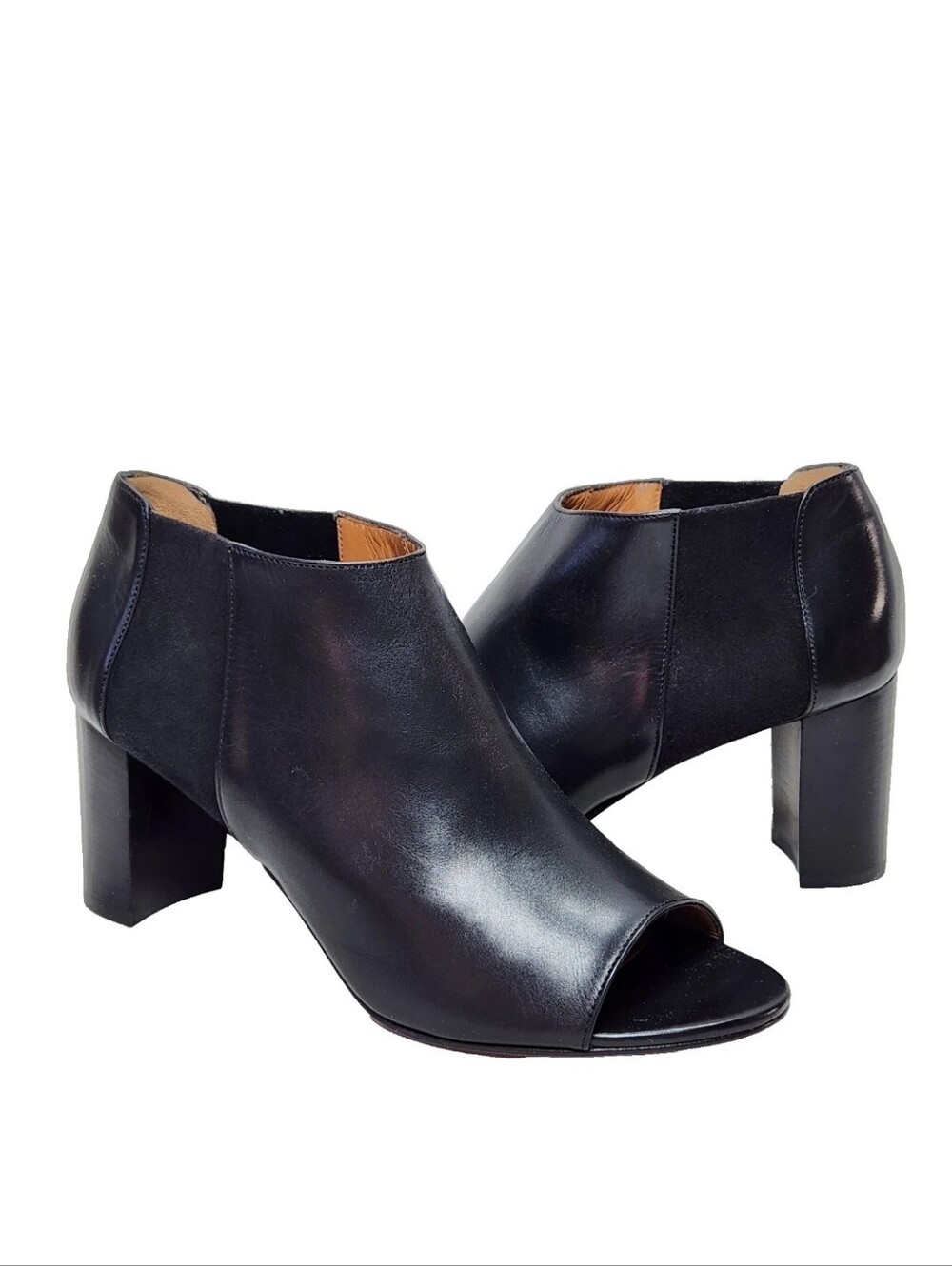 AQUATALIA Shaw Open Peep Toe Chelsea Booties Sz 8.5 Black Aniline Calf Leather